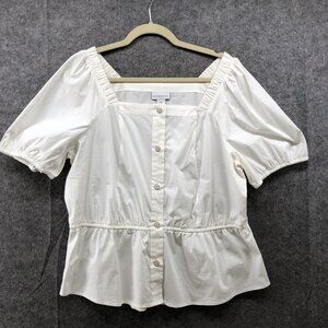 Liz Claiborne White Blouse Womens PXL Square Neck Top Babydoll Short Puff Sleeve